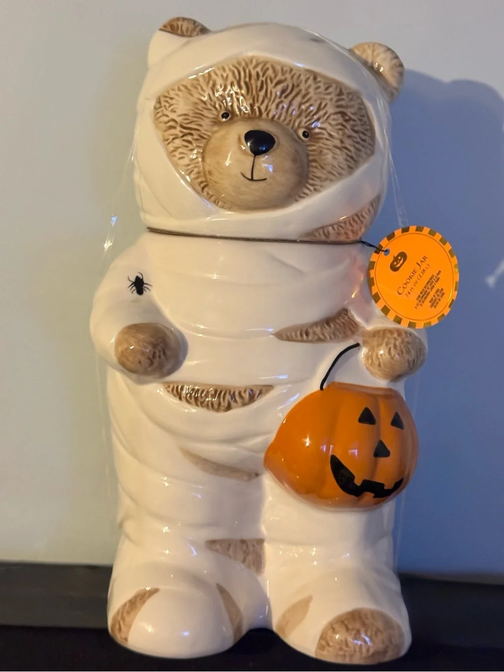 Halloween Mummy Teddy Bear Pumpkin Cookie Jar Fall Kitchen Decor
